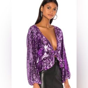 For Love And Lemons Madeleine Sequin Top in Purple